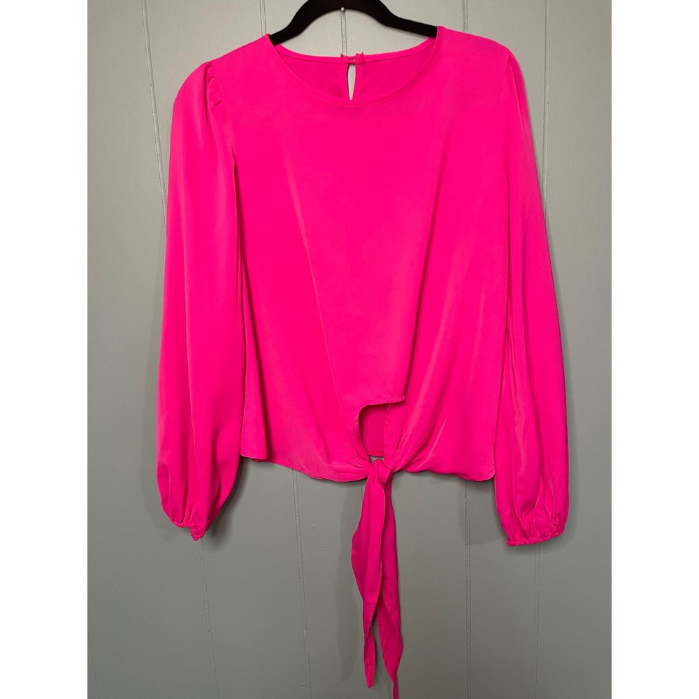 Unbranded Tie Front Blouse Women‎ S Pink Excellent Puff Sleeve Bishop Crop Top
